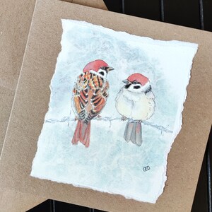 Boommussen in wintervorst Kerstkaart, Britse dieren in het wild wintergroeten, vogelkerstmis voor hem of haar