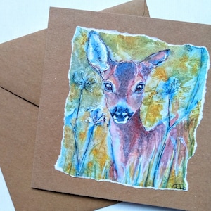 « Carte de voeux d'un chevreuil de ma peinture à l'aquarelle originale, une carte vierge de la faune britannique, une carte d'anniversaire de cerf » par EdieBrae