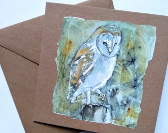 Barn owl blank card  from my original watercolour painting, a greetings card of British wildlife, owl birthday card by EdieBrae