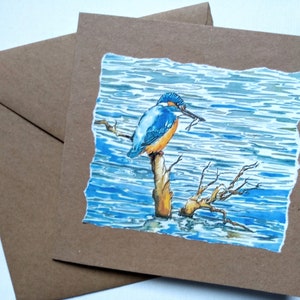 Kingfisher lege groetenkaart van mijn originele aquarelschilderij, een lege kaart van Brits wild, vogelkaart door EdieBrae