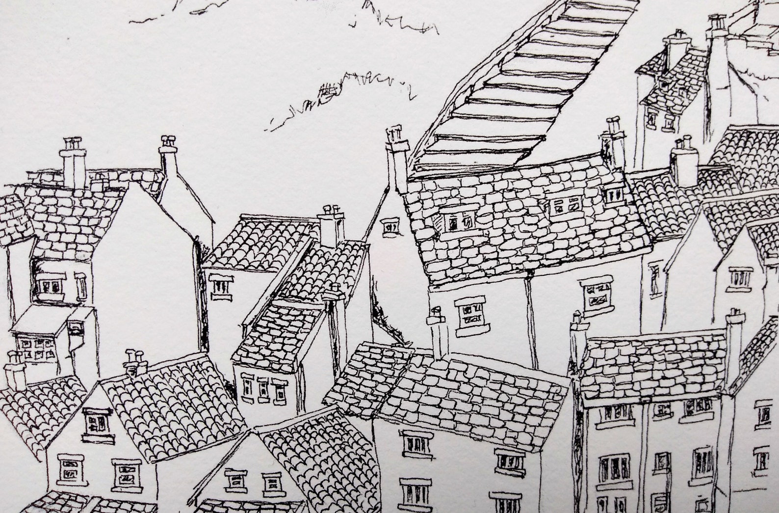 Whitby Abbey Steps Giclee Print, Pen and Ink Line Drawing of Yorkshire