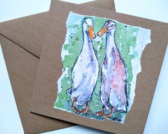 Runner ducks blank greetings card from my original watercolour painting, a blank card of farmyard animals, duck birthday card by EdieBrae