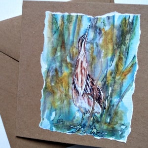 Carte de vœux de butor, carte d’oiseau sauvage faite à la main à partir de mon aquarelle originale, carte d’anniversaire pour lui, faune britannique par EdieBrae