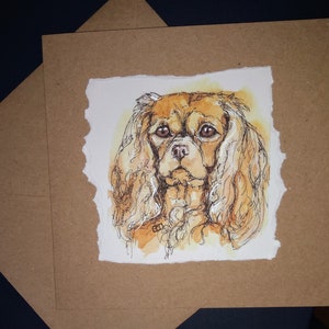 Tarjeta de felicitación Cavalier King Charles Spaniel, tarjeta de cumpleaños hecha a mano para él, ella, tarjeta de arte del amante del perro Ruby King Charles por EdieBrae