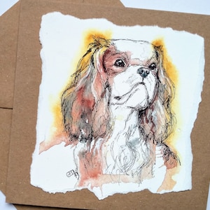 Cavalier King Charles spaniel tarjeta hecha a mano para él, ella, tarjeta de cumpleaños en blanco del perro, tarjeta de amante del spaniel de mi pintura de EdieBrae