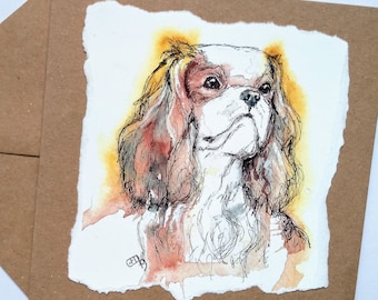 Cavalier King Charles spaniel hand made card for him, her, blank birthday card of dog,  spaniel lover's card from my painting by EdieBrae