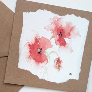 Carte de voeux faite main de pavot d'après ma propre peinture à l'aquarelle, carte d'anniversaire de fleurs colorées pour elle, coquelicots rouges sauvages par EdieBrae