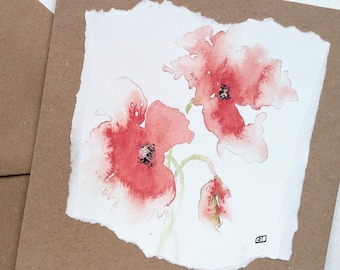 Handmade poppy greetings card from my own watercolour painting, colourful flowers birthday card for her, wild red poppies by EdieBrae