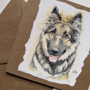 Duitse herder blanco verjaardagskaart, handgemaakte kaart voor hem, haar, vaderdag, aquarelschets van de Elzasser, hondenliefhebber kaart door EdieBrae