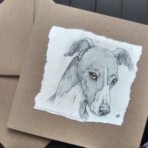 Carte de voeux Whippet, carte d'anniversaire faite main pour lui, elle, croquis à l'aquarelle d'un whippet, carte d'anniversaire pour amoureux des chiens par Edie Brae