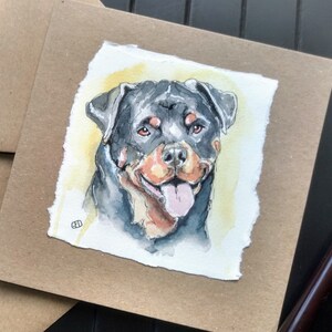 Une carte de vœux Rottweiler faite à la main à partir de ma peinture à l’aquarelle originale