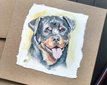 A handmade Rottweiler greetings card from my original watercolour painting