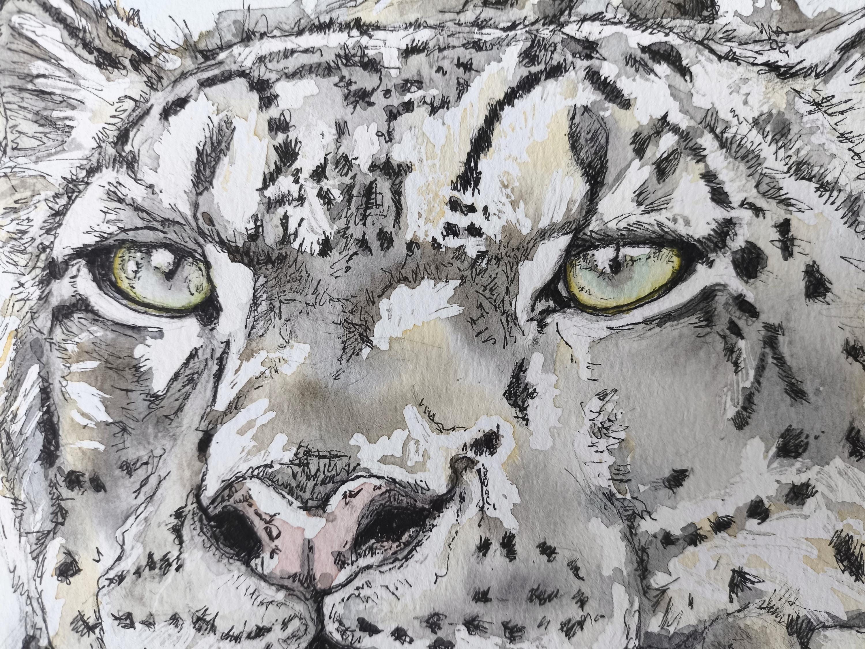 作家様 ユキヒョウ 豹 ヒョウ 絵画 水彩画 手描きイラスト 猫 原画 一点もの 作家様 ユキヒョウ 豹 ヒョウ 絵画 水彩画 手描きイラスト 猫 原画