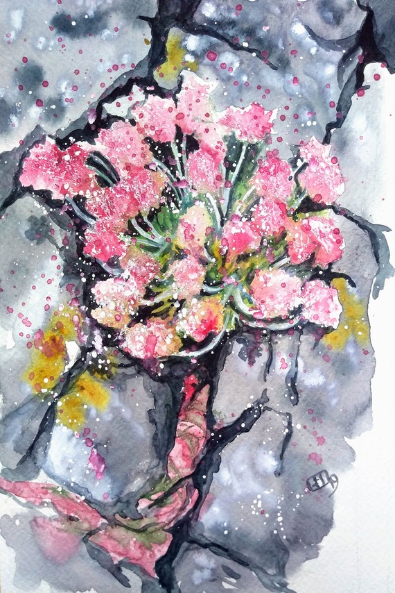 Fleur De Mer Fleur Sauvage Peinture à Laquarelle Originale Rose De Mer Expressif Stylisé Petite Peinture Art Côtier Par Ediebrae