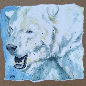 Carte de Noël blanche d’ours polaire de ma peinture originale d’aquarelle, carte de Noël faite à la main de la faune, carte d’anniversaire d’ours polaire par EdieBrae