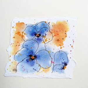 Blauwe viooltjes handgemaakte geeings kaart van mijn aquarel schilderij, kleurrijke bloemen verjaardagskaart voor haar, blauwe viooltjes door EdieBrae