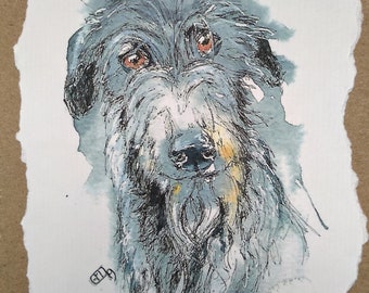 Deerhound lurcher birthday card, hand made card for him, her, watercolour sketch of Scottish deerhound, dog lover card by EdieBrae