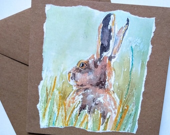 Greetings card of a hare from my original mixed media painting, a blank card of British wildlife, brown hare birthday card by EdieBrae