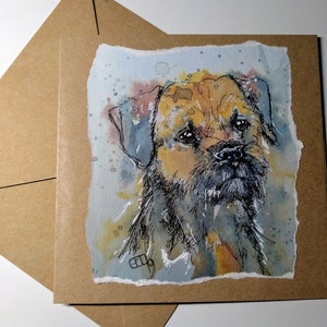 Tarjeta de cumpleaños en blanco del perro Border terrier de mi pintura original de acuarela, una tarjeta de felicitación en blanco hecha a mano por EdieBrae