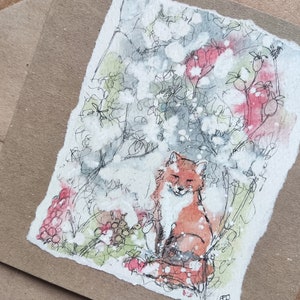 Fox in sneeuw handgemaakte kerstkaart, winterkaart voor hem, haar, wildlife craft door EdieBrae UK