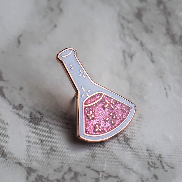 Sparkly Pink Erlenmeyer Flask Enamel Pin