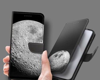 Black Leather Flip Case with Dark Side of the Moon images for iPhone 15 14 13 12 11 pro max plus mini, Samsung S23 S22 Ultra Fe ..