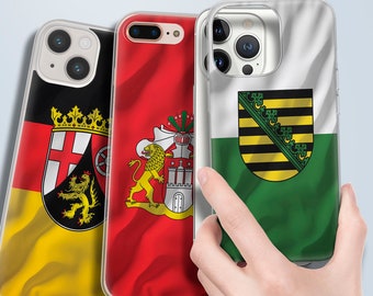 Handyhülle Bundesländer Flaggen mit Wappen, Gel Hülle iPhone 15 14 13 12 11 pro max plus mini SE, Samsung S24 S23 Ultra Fe Lite