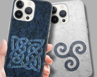 Phone Case Celtic Knots and Signs, Quaternary, Triskele. TPU Gel Cover for iPhone 15 14 13 12 11 pro max plus mini, Samsung S24 S23 ..