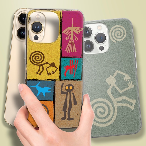 Nazca Phone Case Lines-Glyphs in Atacama Desert Peru. TPU Cover for iPhone 15 14 13 12 11 pro max plus mini SE, Samsung S24 S23 A25 ..