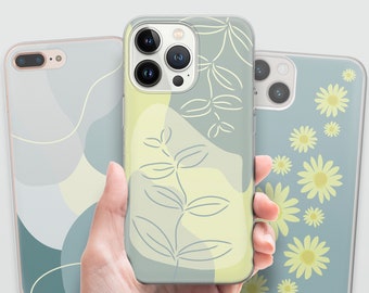 Étui pour téléphone avec motif végétal, graphismes ondulés soignés, design aux lignes douces. Coque en gel TPU pour iPhone 15 14 13 12 11 pro max plus mini, Samsung Galaxy ...