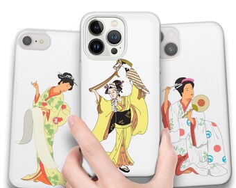 Traditional Dress Phone Case, Japanese Woman Fashion Drawings, TPU Gel Cover for iPhone 15 14 13 12 11 pro max plus mini, Samsung S24 S23 ..