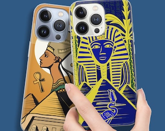 Coque pour portable Egypte ancienne, pyramides, Tut, Néfertiti. Coque en TPU pour iPhone 15 14 13 12 11 pro max plus mini SE, Samsung S24 S23 Ultra Fe ..