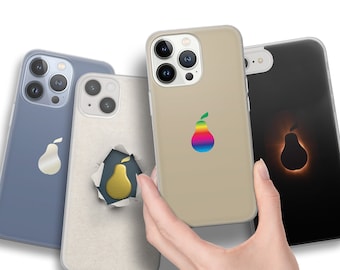 Phone Case Pear Logo, various colors. TPU Gel Cover for iPhone 15 14 13 12 11 pro max mini plus, Samsung A15 A25 S24 S23 Ultra Fe Lite