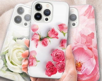 Custodia per cellulare con rose, fiori rossi, rosa e bianchi in primo piano. Cover in gel TPU per iPhone 15 14 13 12 11 pro max mini plus, Samsung Galaxy S24 ..