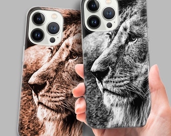 Lion Head Phone Case, Safari King Portrait, monochrome photo. TPU Gel Cover for iPhone 15 14 13 12 11 pro max mini plus, Samsung S24 S23 ..
