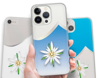 Edelweiß Handyhülle | Weiße Alpen Blumen Motiv, transp. TPU Gel Hülle für iPhone 15 14 13 12 11 pro max plus mini, Samsung Galaxy S22 ..