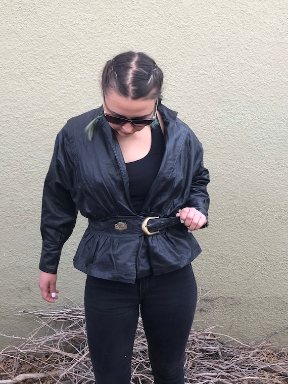 Vintage genuine leather jacket with belt - image 1