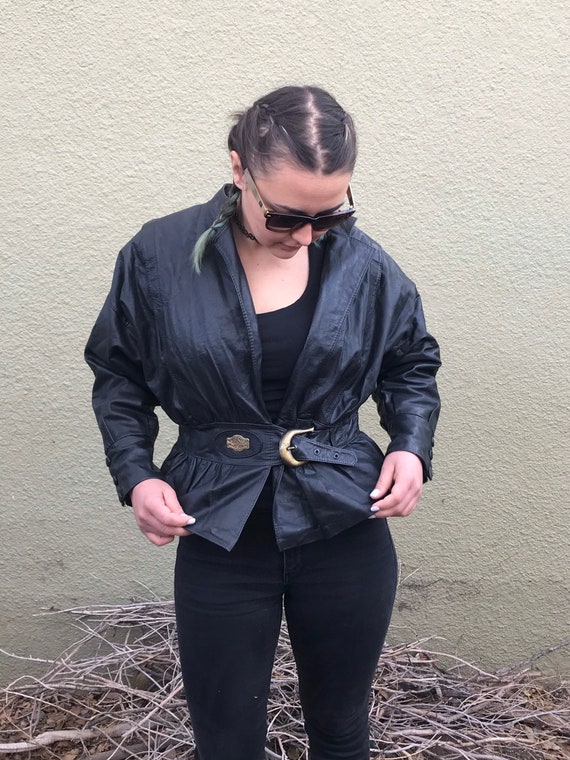 Vintage genuine leather jacket with belt - image 4