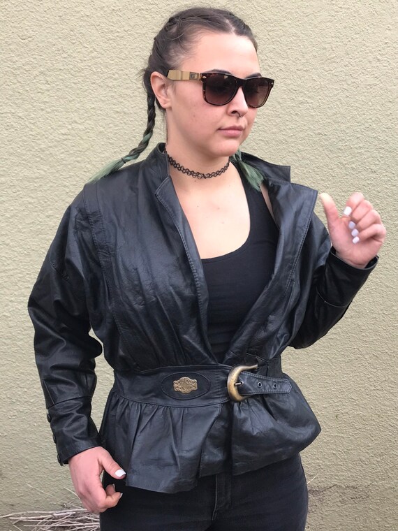 Vintage genuine leather jacket with belt - image 5