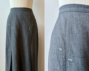 1950s Barry Ashley Grey Skirt | 50s Heather Gray Arrow Skirt | Vintage Pleated Pencil Skirt | Size S