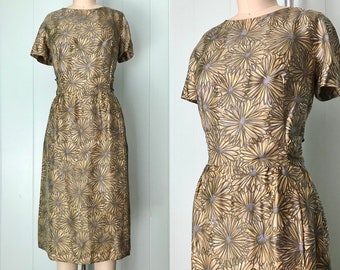 1960s Alper Schwartz Silky Wiggle Dress | 60s Daisy Print Cocktail Dress | Vintage Floral Party Dress | Size M