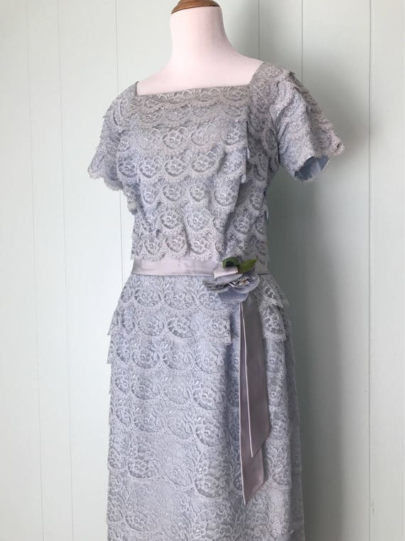 1950s DuBarry Pale Blue Tiered Lace Cocktail Dres… - image 6