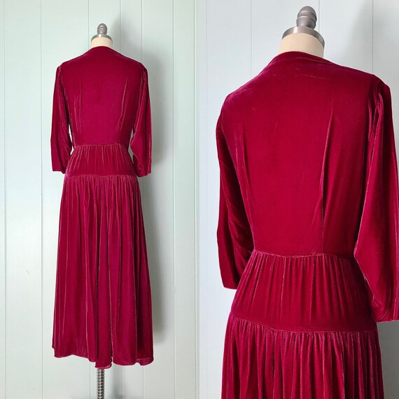 1940s Dark Raspberry Pink Velvet Cocktail Dress |… - image 8