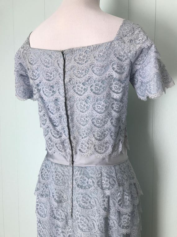 1950s DuBarry Pale Blue Tiered Lace Cocktail Dres… - image 9