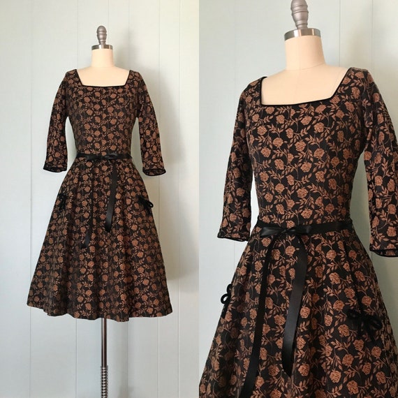 1950s McKettrick Copper Rose Cocktail Dress | 50s