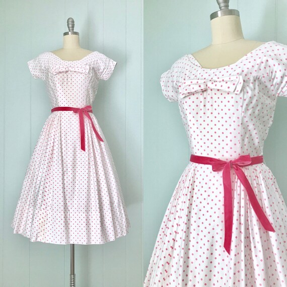 white dress pink polka dots