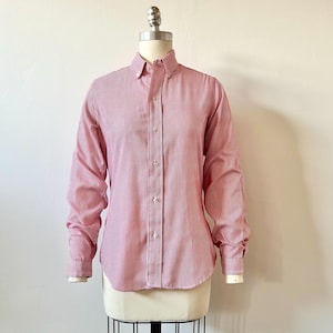 Jaren 70 Ms. Sero Shirtmakers gestreepte blouse | Rood en wit button-down shirt jaren 70 | Vintage top met kraag en lange mouwen | Maat S