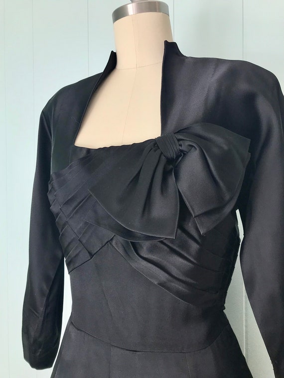 1940s Gothe Black Satin Cocktail Dress | 40s Plea… - image 3