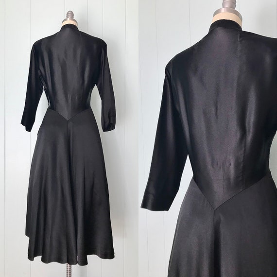 1940s Gothe Black Satin Cocktail Dress | 40s Plea… - image 8