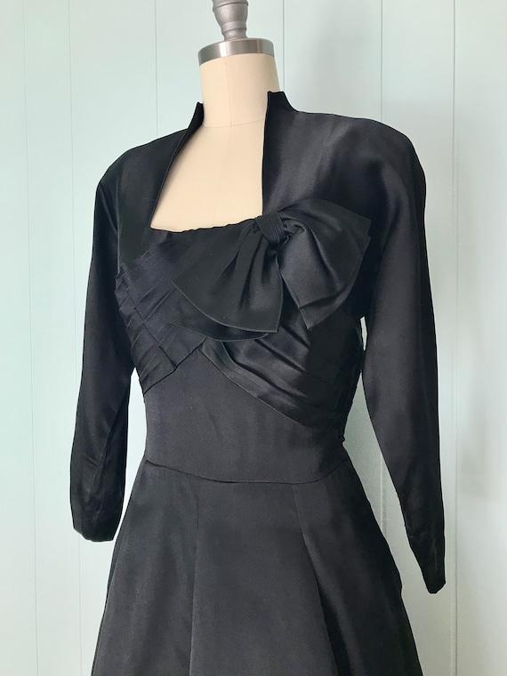 1940s Gothe Black Satin Cocktail Dress | 40s Plea… - image 2